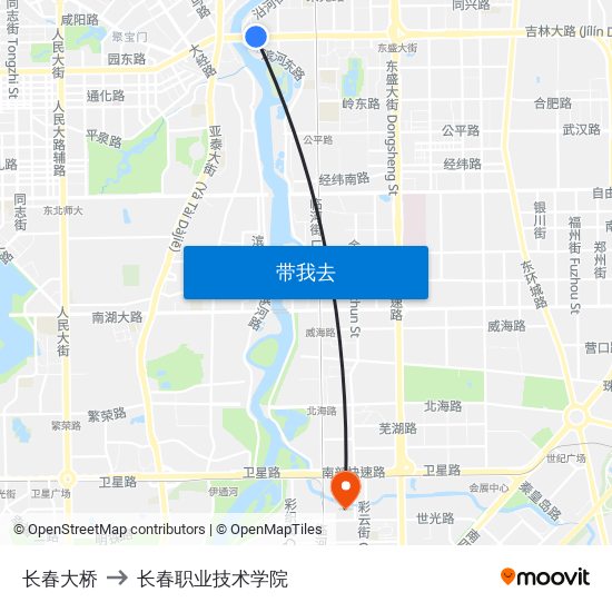 长春大桥 to 长春职业技术学院 map