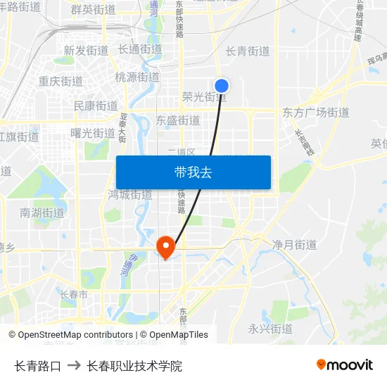 长青路口 to 长春职业技术学院 map