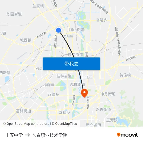 十五中学 to 长春职业技术学院 map