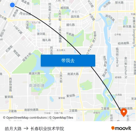 皓月大路 to 长春职业技术学院 map