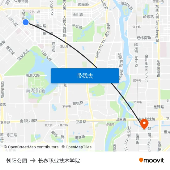 朝阳公园 to 长春职业技术学院 map