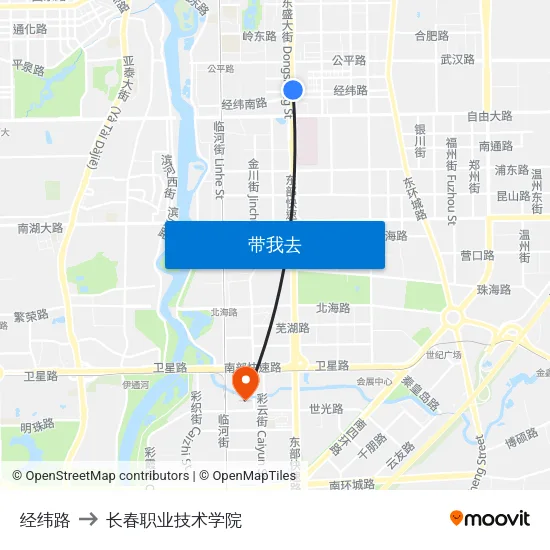 经纬路 to 长春职业技术学院 map