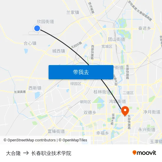 大合隆 to 长春职业技术学院 map