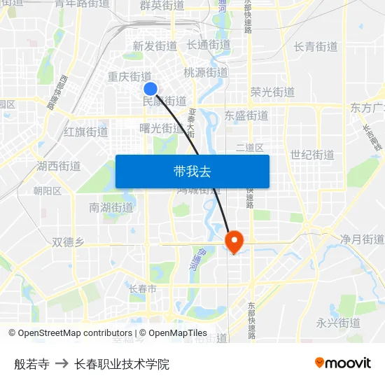般若寺 to 长春职业技术学院 map