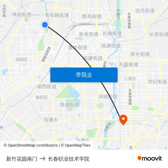 新竹花园南门 to 长春职业技术学院 map