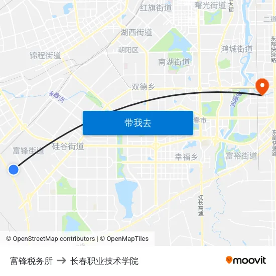 富锋税务所 to 长春职业技术学院 map