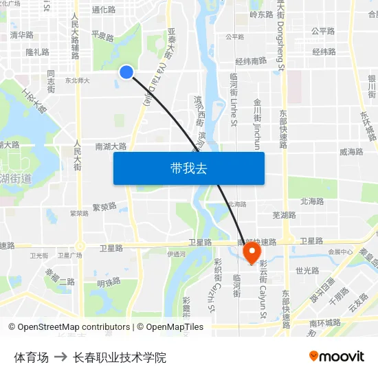 体育场 to 长春职业技术学院 map