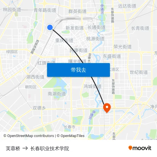 芙蓉桥 to 长春职业技术学院 map