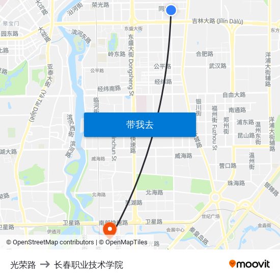 光荣路 to 长春职业技术学院 map