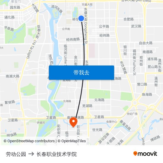 劳动公园 to 长春职业技术学院 map
