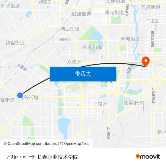 万顺小区 to 长春职业技术学院 map