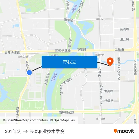 301部队 to 长春职业技术学院 map