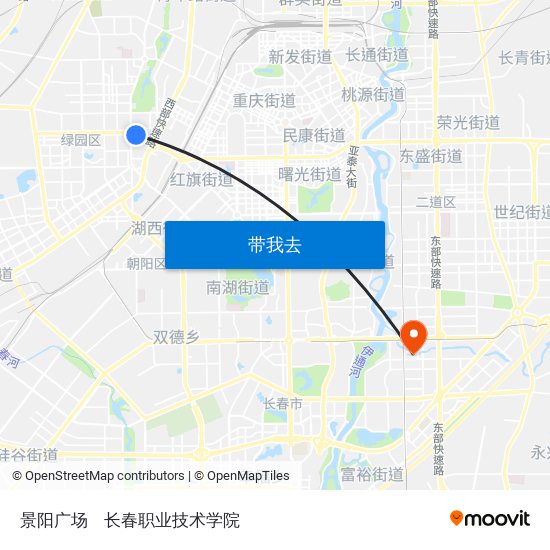 景阳广场 to 长春职业技术学院 map