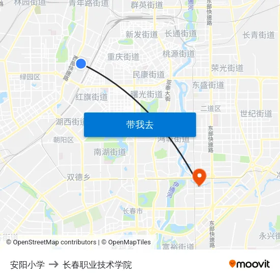 安阳小学 to 长春职业技术学院 map