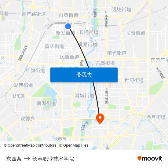 东四条 to 长春职业技术学院 map