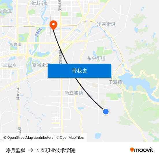 净月监狱 to 长春职业技术学院 map