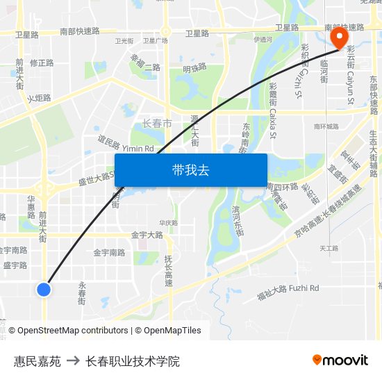 惠民嘉苑 to 长春职业技术学院 map