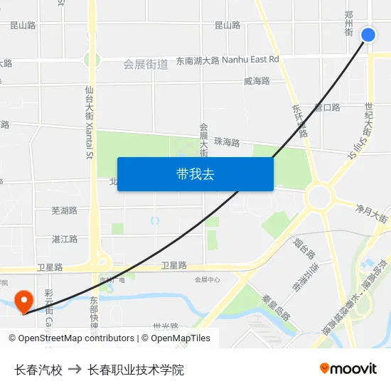 长春汽校 to 长春职业技术学院 map