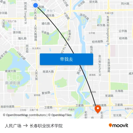 人民广场 to 长春职业技术学院 map