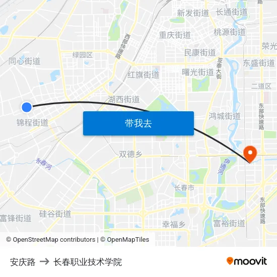 安庆路 to 长春职业技术学院 map