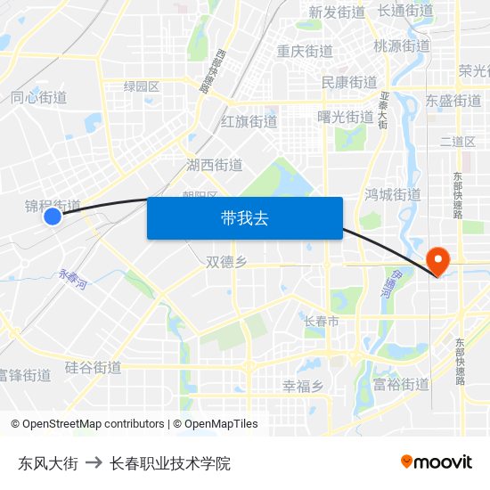 东风大街 to 长春职业技术学院 map