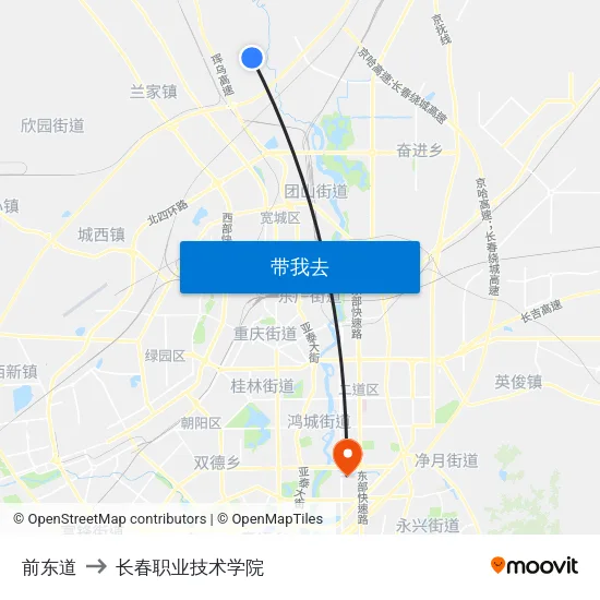 前东道 to 长春职业技术学院 map