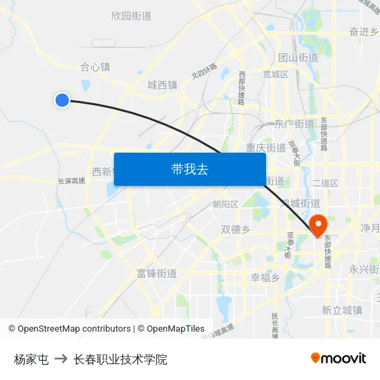 杨家屯 to 长春职业技术学院 map