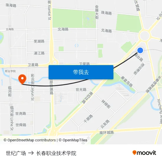 世纪广场 to 长春职业技术学院 map