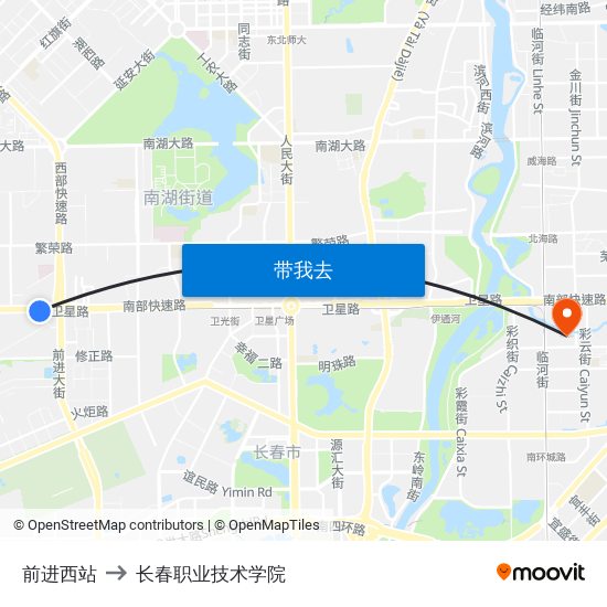 前进西站 to 长春职业技术学院 map