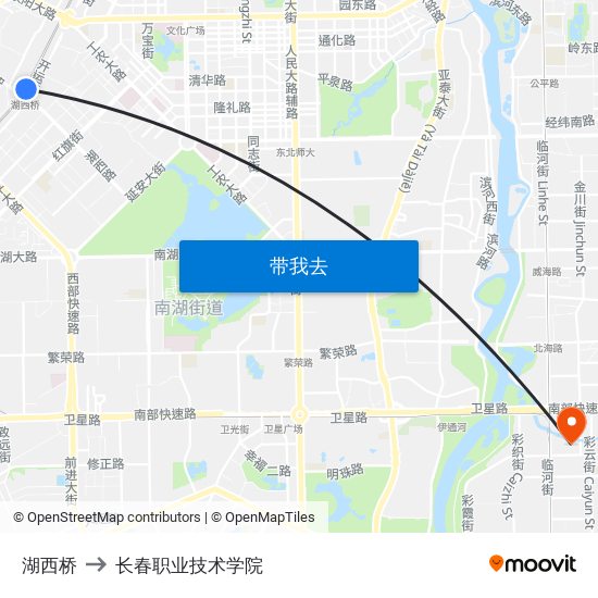 湖西桥 to 长春职业技术学院 map