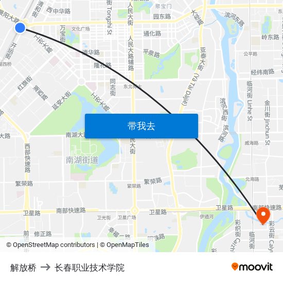 解放桥 to 长春职业技术学院 map