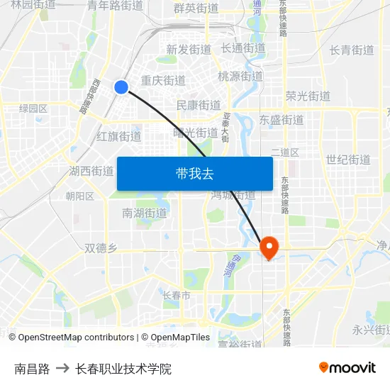南昌路 to 长春职业技术学院 map
