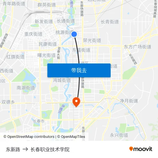 东新路 to 长春职业技术学院 map