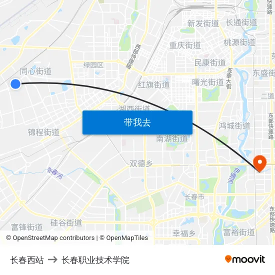长春西站 to 长春职业技术学院 map
