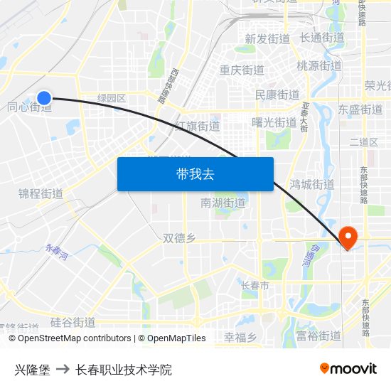 兴隆堡 to 长春职业技术学院 map