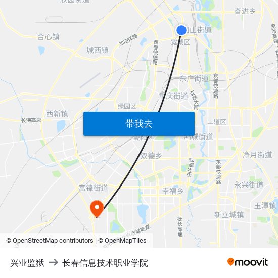 兴业监狱 to 长春信息技术职业学院 map