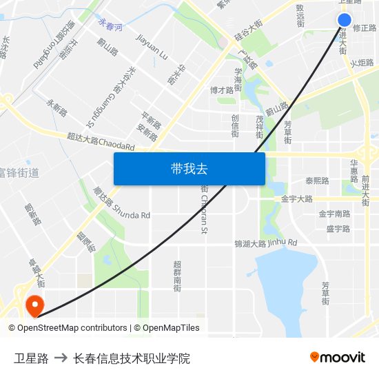 卫星路 to 长春信息技术职业学院 map