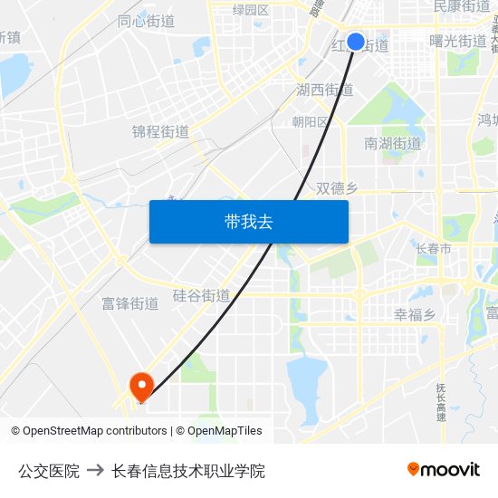 公交医院 to 长春信息技术职业学院 map