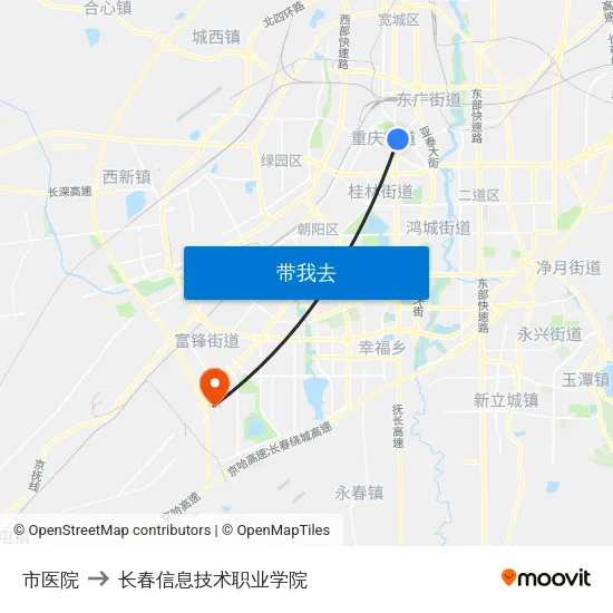 市医院 to 长春信息技术职业学院 map
