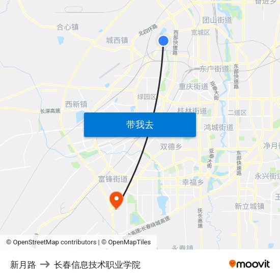 新月路 to 长春信息技术职业学院 map