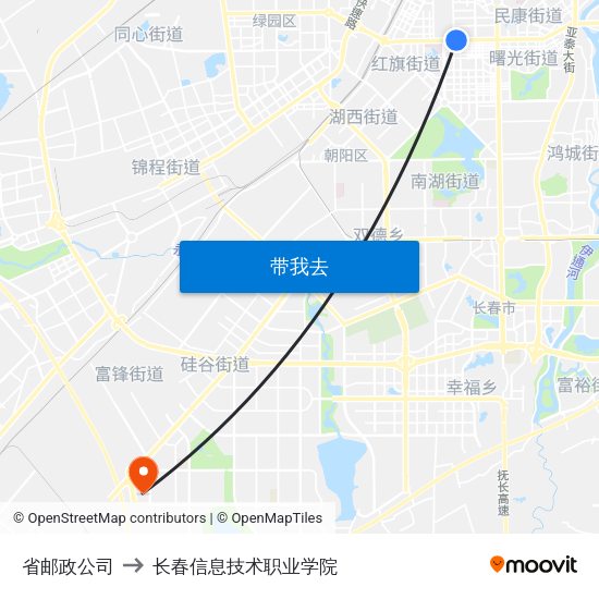 省邮政公司 to 长春信息技术职业学院 map