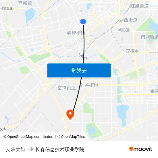 支农大街 to 长春信息技术职业学院 map
