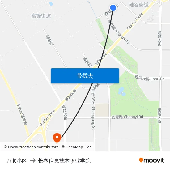 万顺小区 to 长春信息技术职业学院 map