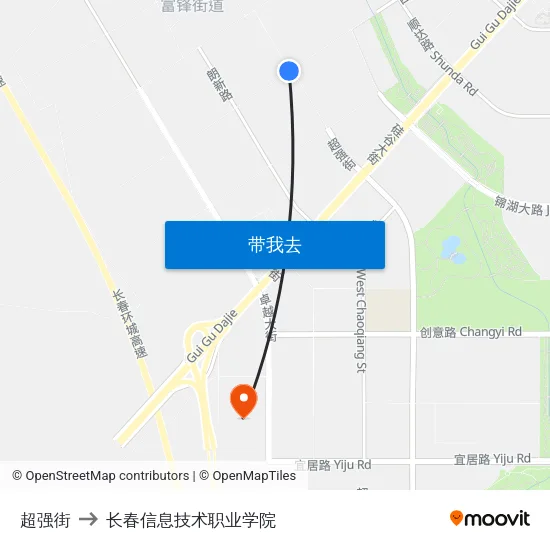 超强街 to 长春信息技术职业学院 map