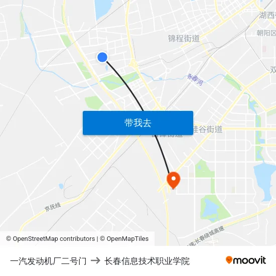 一汽发动机厂二号门 to 长春信息技术职业学院 map