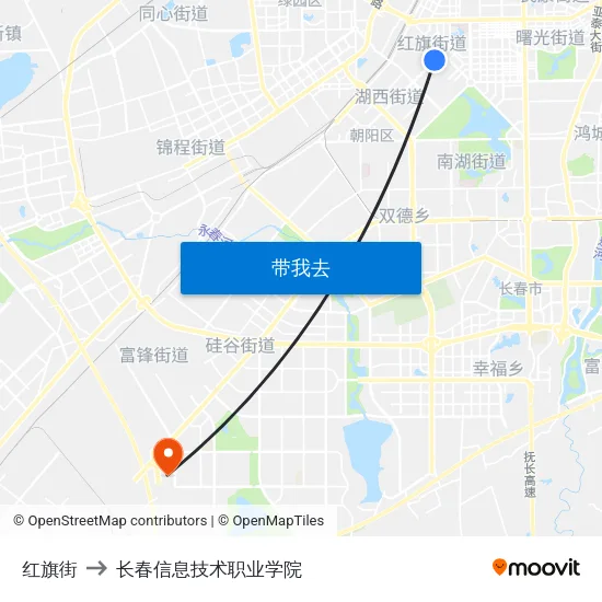红旗街 to 长春信息技术职业学院 map