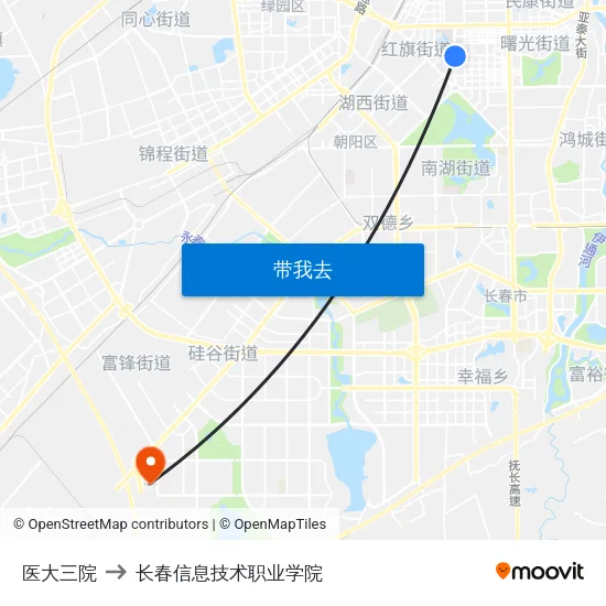 医大三院 to 长春信息技术职业学院 map