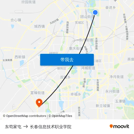 东苟家屯 to 长春信息技术职业学院 map
