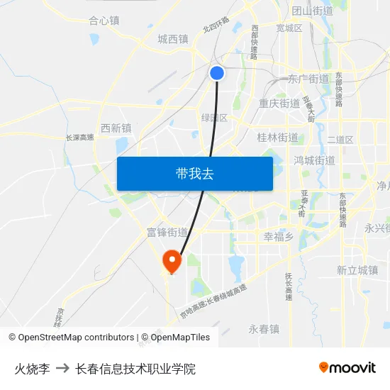 火烧李 to 长春信息技术职业学院 map