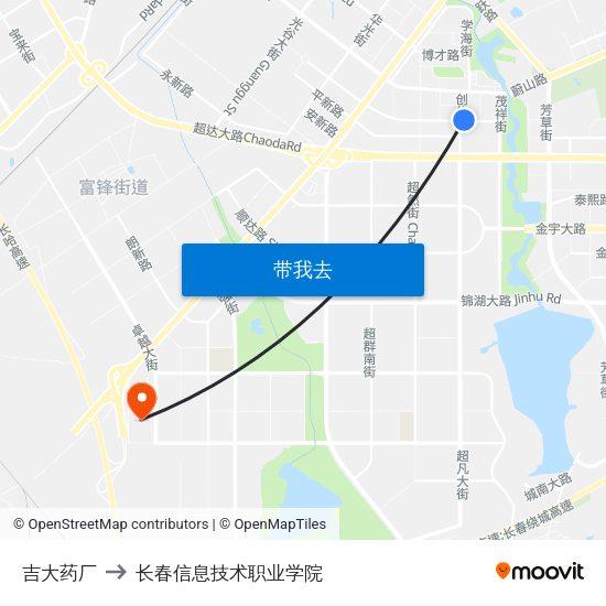 吉大药厂 to 长春信息技术职业学院 map